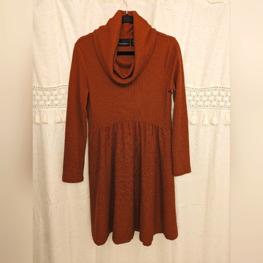 🍂 Cynthia Rowley Rust Waffle Knit Sweater Dress, Size M 🍂